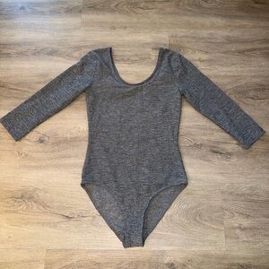 TNA Heathered Gray Scoop Neck Long Sleeve Bodysuit